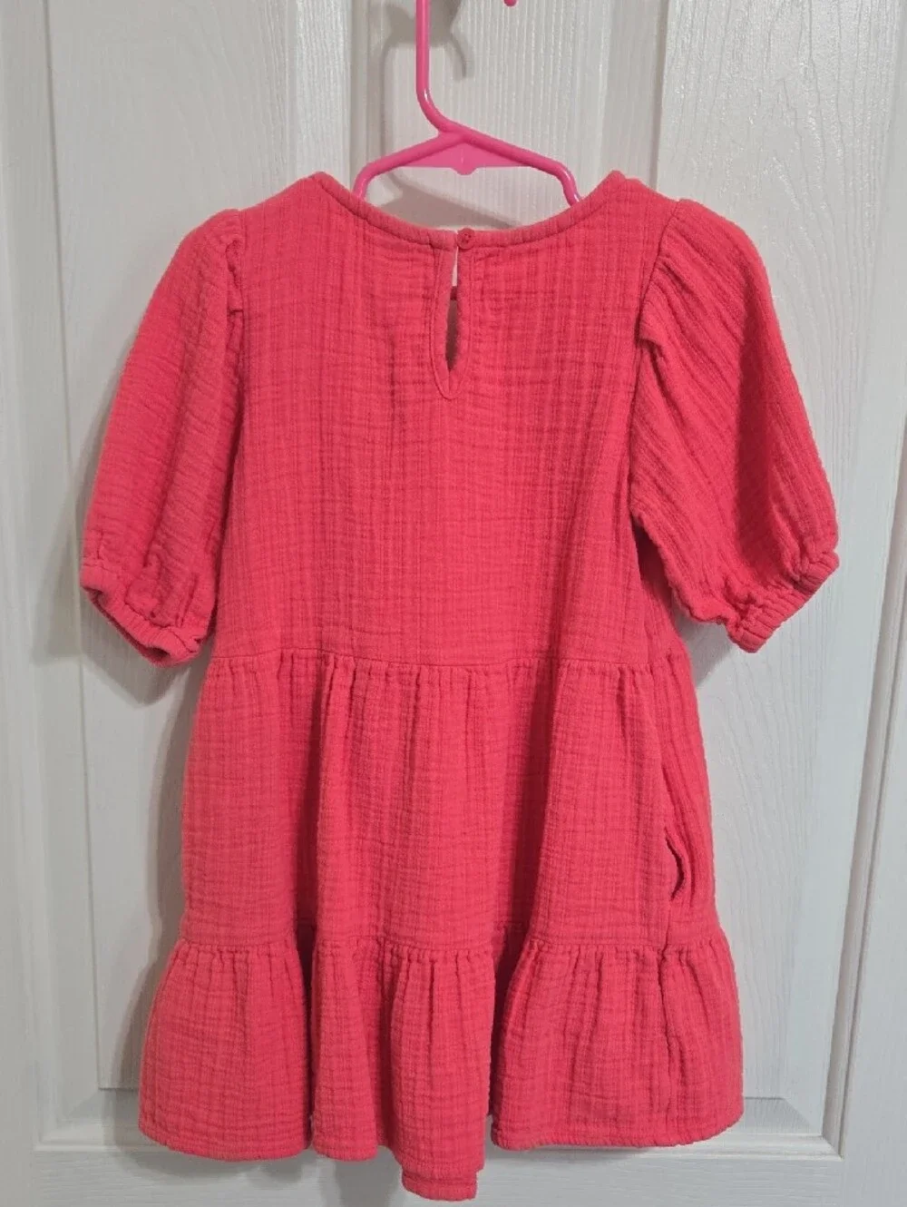 Cat & Jack Coral-Pink Puff Sleeve Tiered Kids Dress
